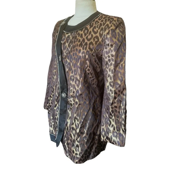 CLARA CLARA NYC Vintage Silk 1980s Rhinestone Embellished Cheetah Print Coat - Picture 2 of 9